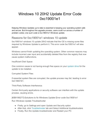 Windows 10 20H2 Update Error Code 0xc19001e1