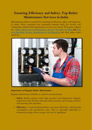 Ensuring Efficiency and Safety Top Boiler Maintenance Services in India