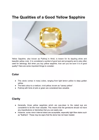 The Qualities of a Good Yellow Sapphire