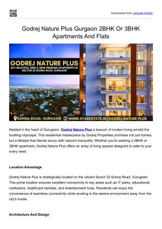 Godrej Nature Plus - Beautiful 2BHK Or 3BHK Bedroom For Sale In Gurgaon