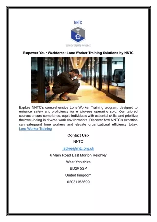 Empower Your Workforce: Lone Worker Training Solutions by NNTC