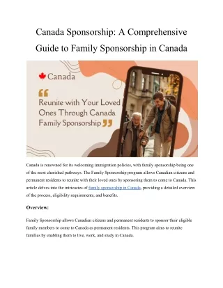 Canada Sponsorship: A Comprehensive Guide to Family Sponsorship in Canada