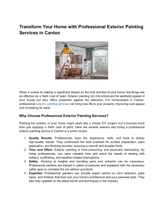 Transform Your Home with Professional Exterior Painting Services in Canton