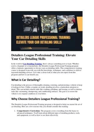 Detailers League Professional Training: Elevate Your Car Detailing Skills
