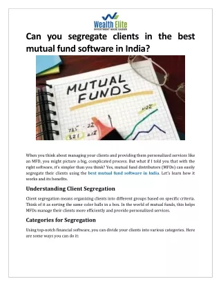 Can you segregate clients in the best mutual fund software in India