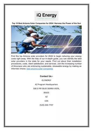 Top 10 Best Arizona Solar Companies for 2024: Harness the Power of the Sun