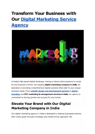 Transform Your Business with Our Digital Marketing Service Agency