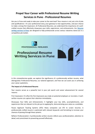 Propel Your Career with Professional Resume Writing Services in Pune –Profession