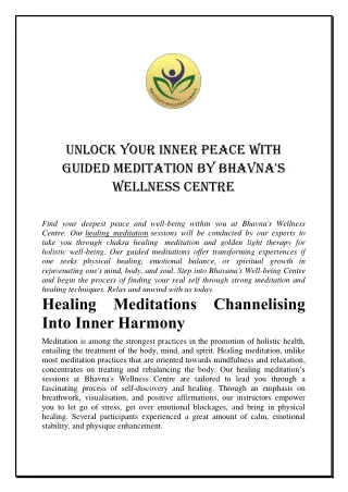 Unlock your Inner Peace with Guided Meditation by Bhavna's Wellness Centre