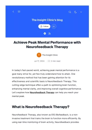 Achieve Peak Mental Performance with Neurofeedback Therapy