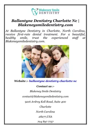 Ballantyne Dentistry Charlotte Nc  Blakeneysmiledentistry.com