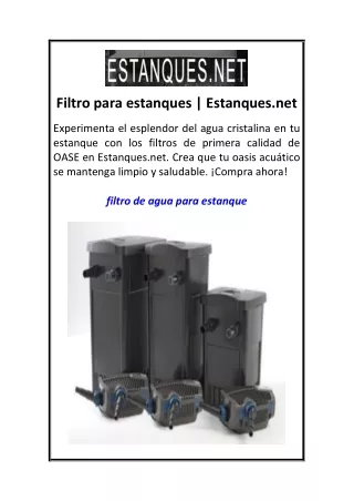 Filtro para estanques  Estanques.net