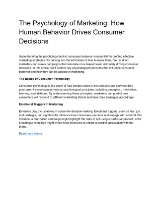 The Psychology of Marketing_ How Human Behavior Drives Consumer Decisions