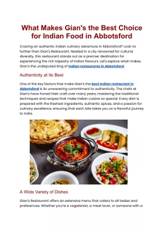 What Makes Gian's the Best Choice for Indian Food in Abbotsford