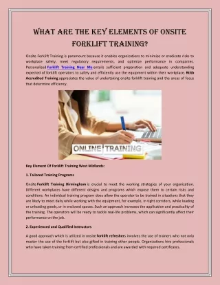 What are the key elements of Onsite Forklift Training