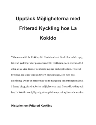Upptäck Möjligheterna med Friterad Kyckling hos La Kokido
