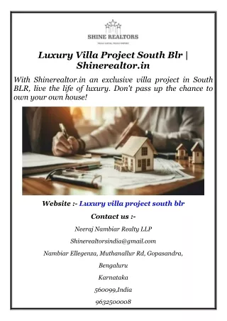 Luxury Villa Project South Blr  Shinerealtor.in