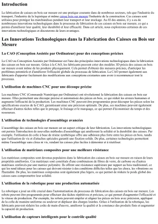 Les Innovations Technologiques dans la Fabrication des Caisses en Bois sur Mesur