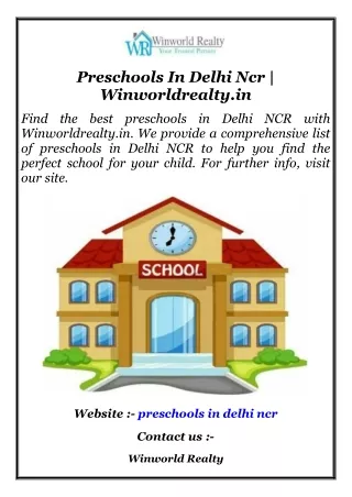 Preschools In Delhi Ncr  Winworldrealty.in