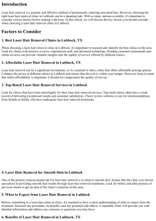 How to Choose a Laser Hair Removal Clinic in Lubbock: Factors to Consider