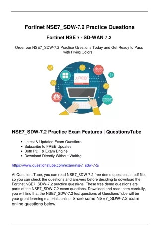 Fortinet NSE7_SDW-7.2 Exam Questions - Key to Passing Your Exam