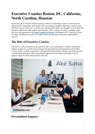 Executive Coaches Boston,DC,California,North Carolina,Houston