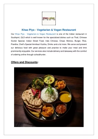 Flat 15% off Khao Piyo Vegetarian & Vegan Restaurant - order now