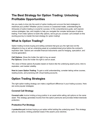 The Best Strategy for Option Trading: Unlocking Profitable Opportunities
