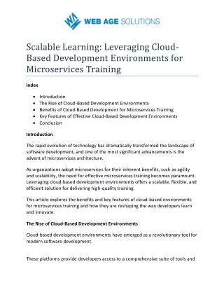 Scalable Learning Leveraging Cloud-Based Development Environments for Microservices Training