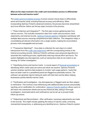Optimus - credit card reconciliation process to differentiate between active and inactive cards