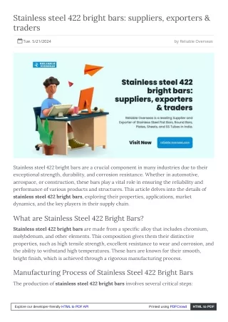 Stainless steel 422 bright bars suppliers, exporters & traders
