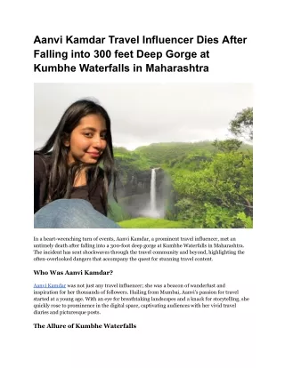 Aanvi Kamdar Travel Influencer Dies After Falling into 300 feet Deep Gorge at Kumbhe Waterfalls in Maharashtra