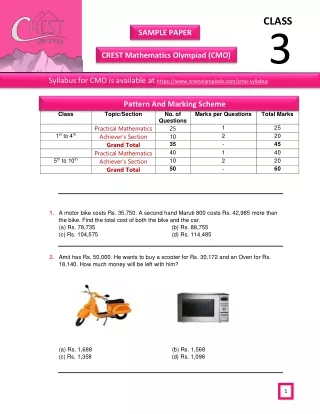 Crest Mathematics Olympiad (CMO) Class 3 Sample Paper
