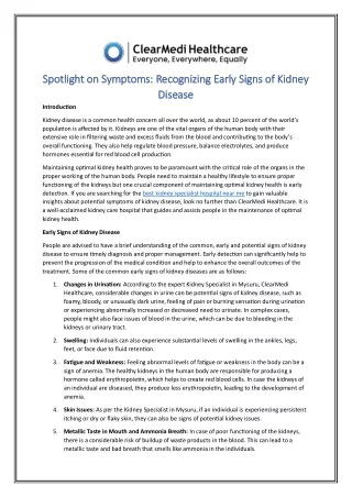 Spotlight on Symptoms Recognizing Early Signs of Kidney Disease