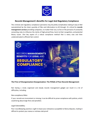 Records Management's Benefits For Legal And Regulatory Compliance