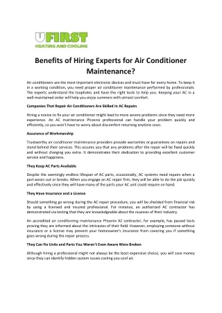Benefits of Hiring Experts for Air Conditioner Maintenance