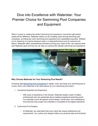 Dive into Excellence with Waterstar_ Your Premier Choice for Swimming Pool Companies and Equipment