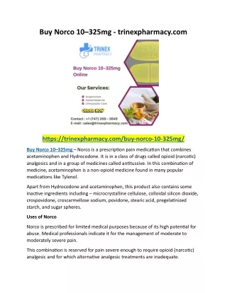 Buy Norco 10–325mg - trinexpharmacy.com