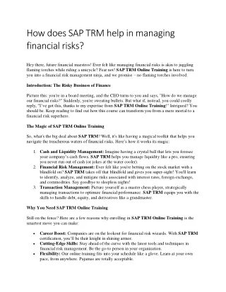 How does SAP TRM help in managing financial risks?