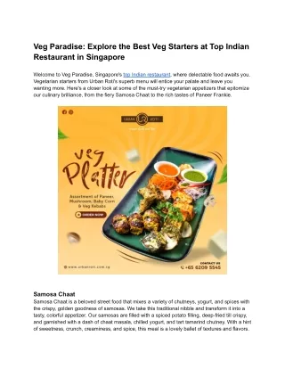 Veg Paradise_Explore the Best Veg Starters at Top Indian Restaurant in Singapore