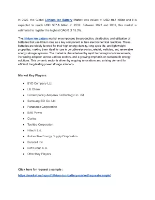 Lithium-Ion Battery Market: Exploring Opportunities in Energy Storage Systems