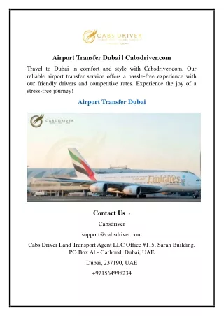 Airport Transfer Dubai  Cabsdriver.com