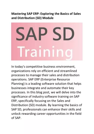 Mastering SAP ERP Exploring the Basics of Sales and Distribution (SD) Module