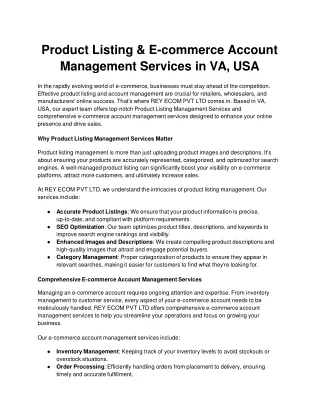 Product Listing & E-commerce Account Management Services in VA, USA