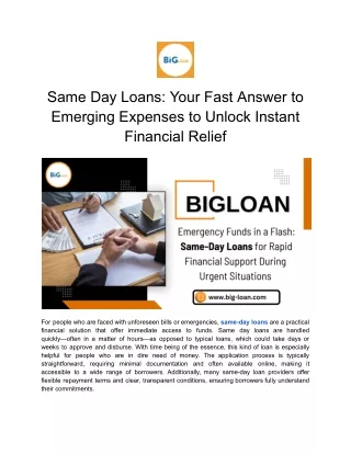 Get Instant Financial Relief with Big Loan: Discover the Benefits of Same Day Lo