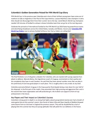 Colombia's Golden Generation Poised for FIFA World Cup Glory