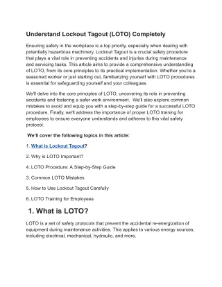 Understand Lockout Tagout (LOTO) Completely