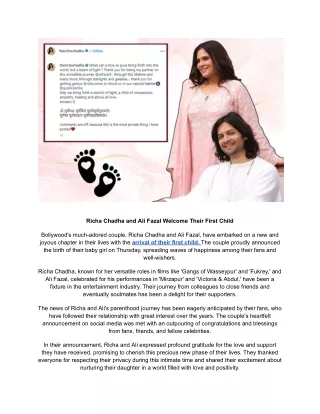 Richa Chadha and Ali Fazal Welcome Their First Child