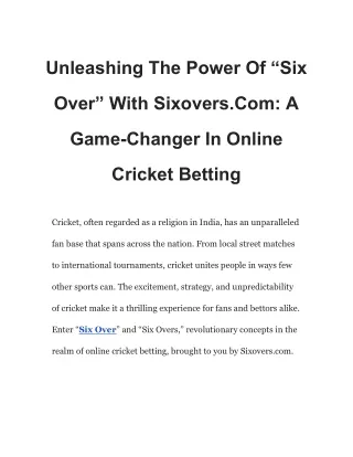 Explore Cricketing Adventures with Six Overs