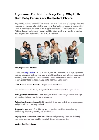 Ergonomic Comfort for Every Carry: Discover Little Bum Baby Carriers